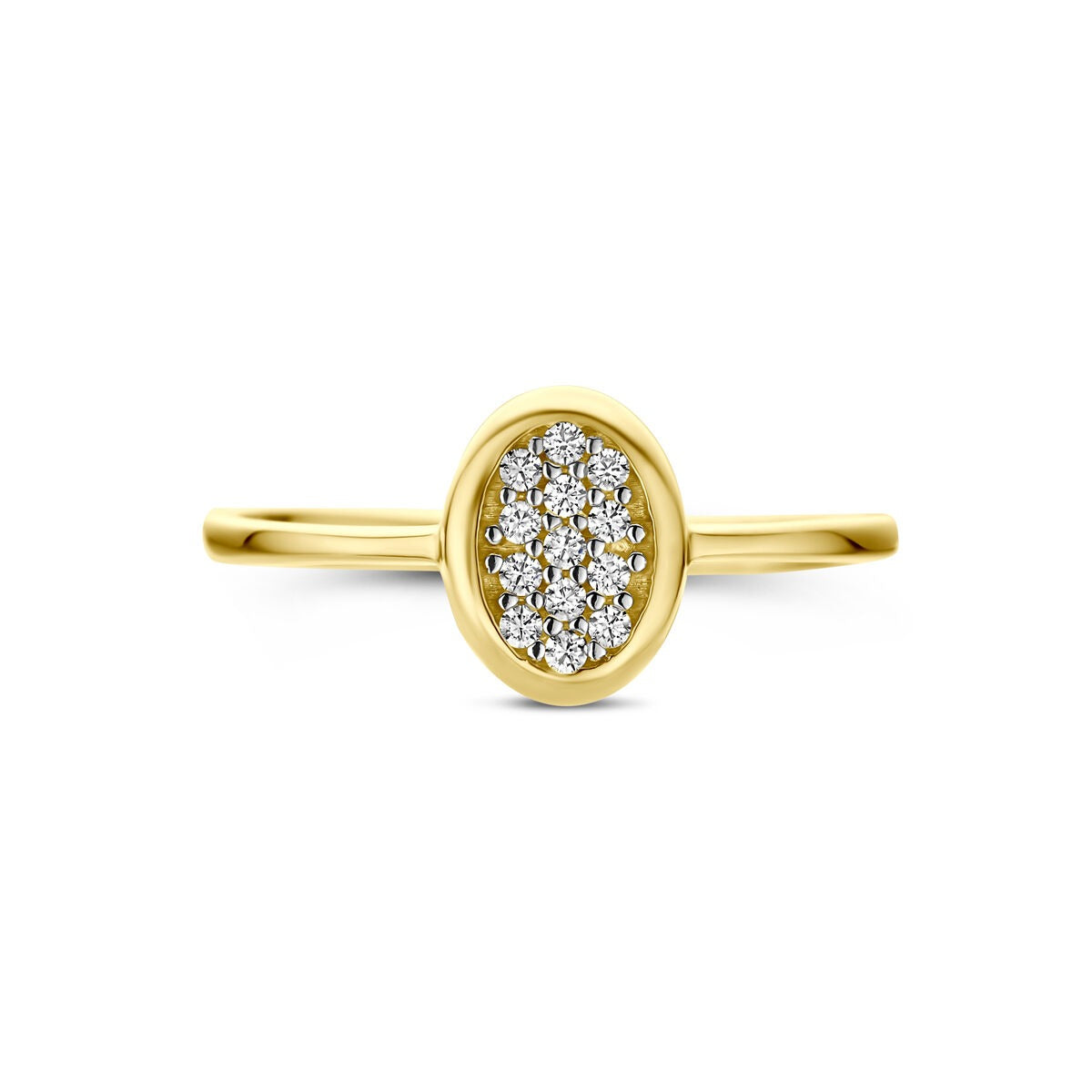 14k Geelgouden ring met ovale zirkonia pavé