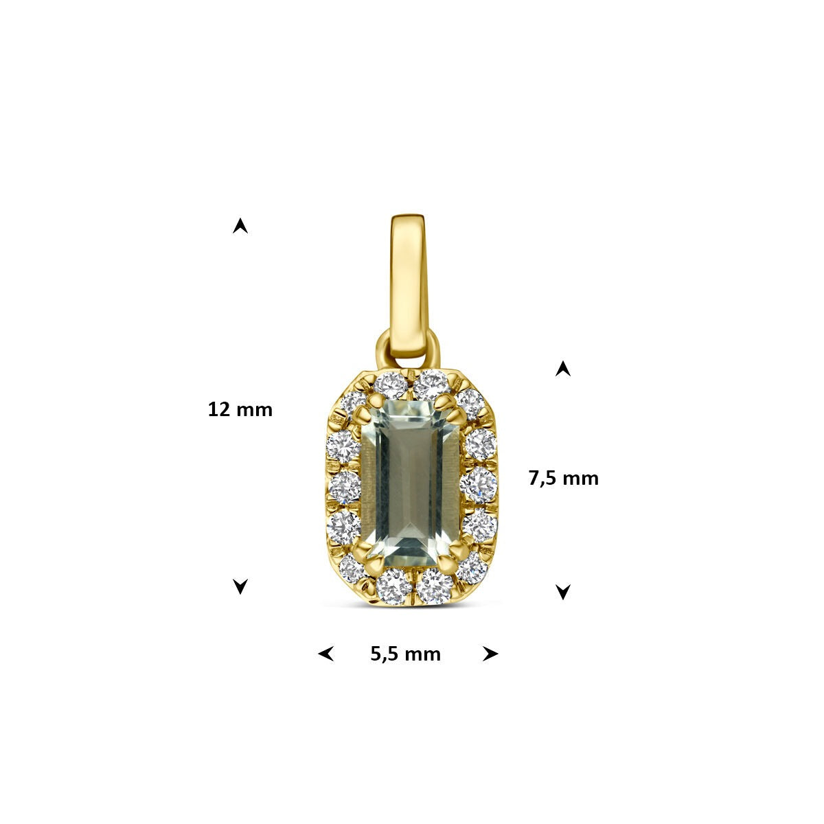 14k Geelgouden hanger met groene amethist en lab grown diamant