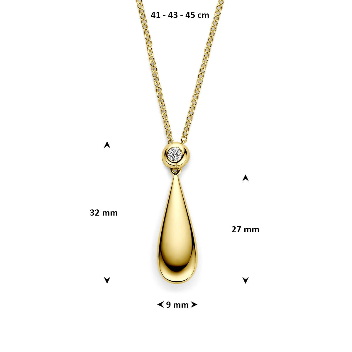 14k Geelgouden collier met druppelhanger en diamant 0,15 ct