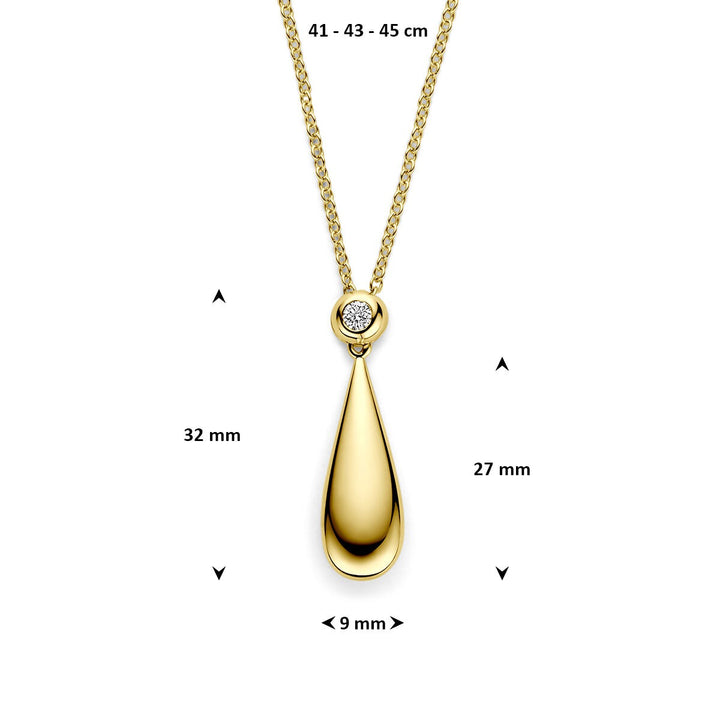 14k Geelgouden collier met druppelhanger en diamant 0,15 ct