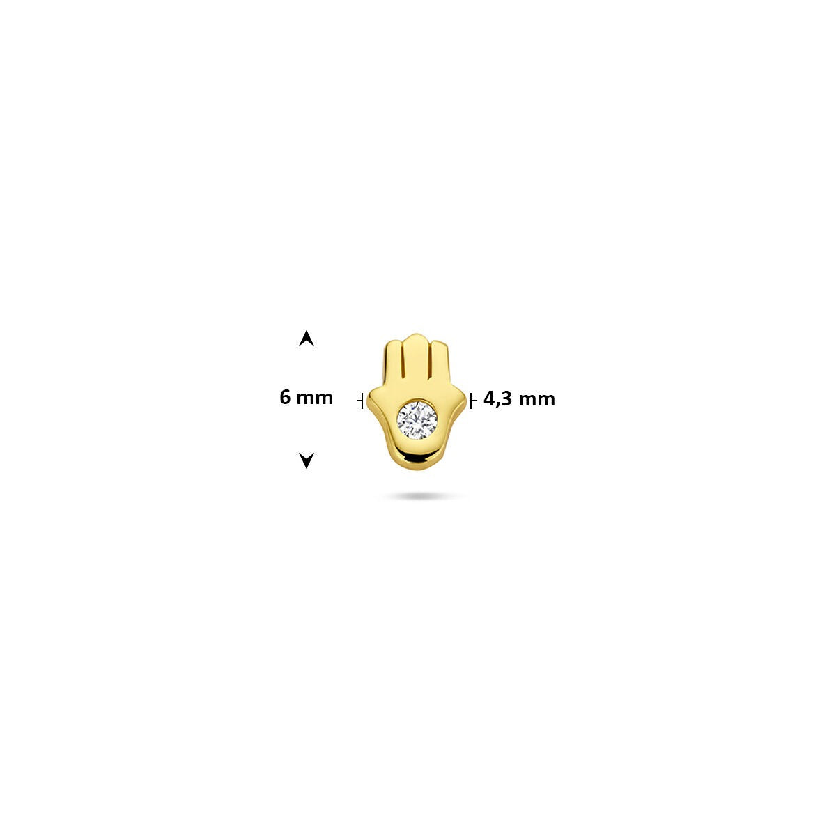 Vergulde flat back piercing Hand van Fatima – 925 zilver met zirkonia