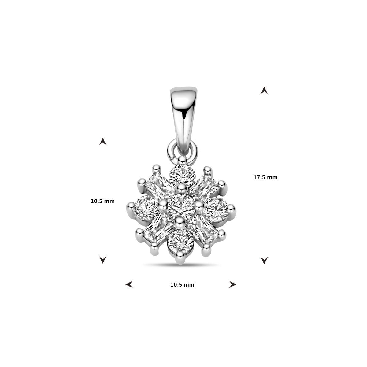 pendant flower zirconia silver rhodium plated