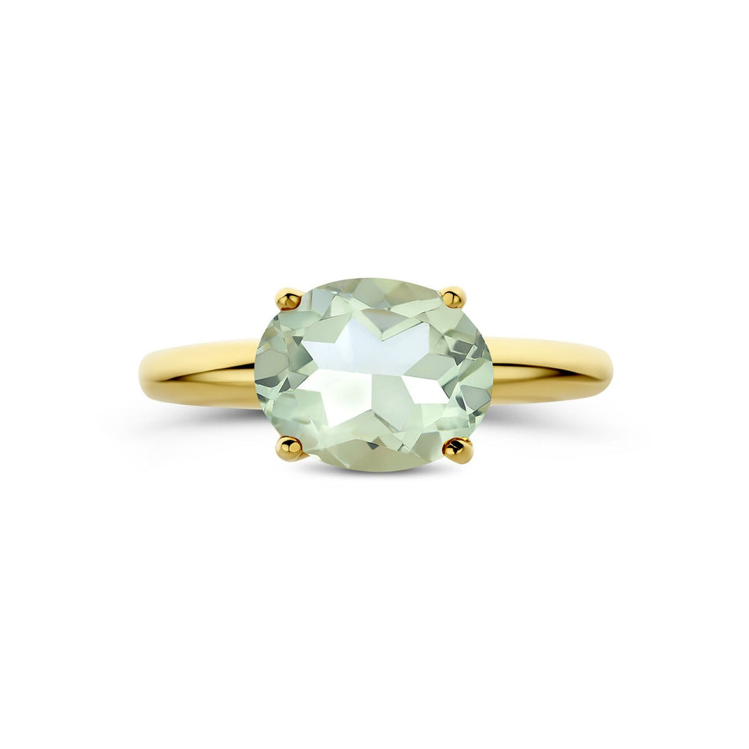 14k Geelgouden ring met groene amethist