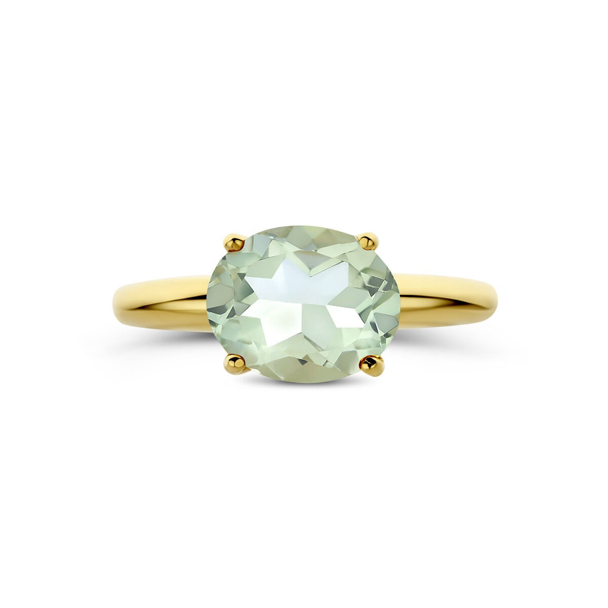 14k Geelgouden ring met groene amethist