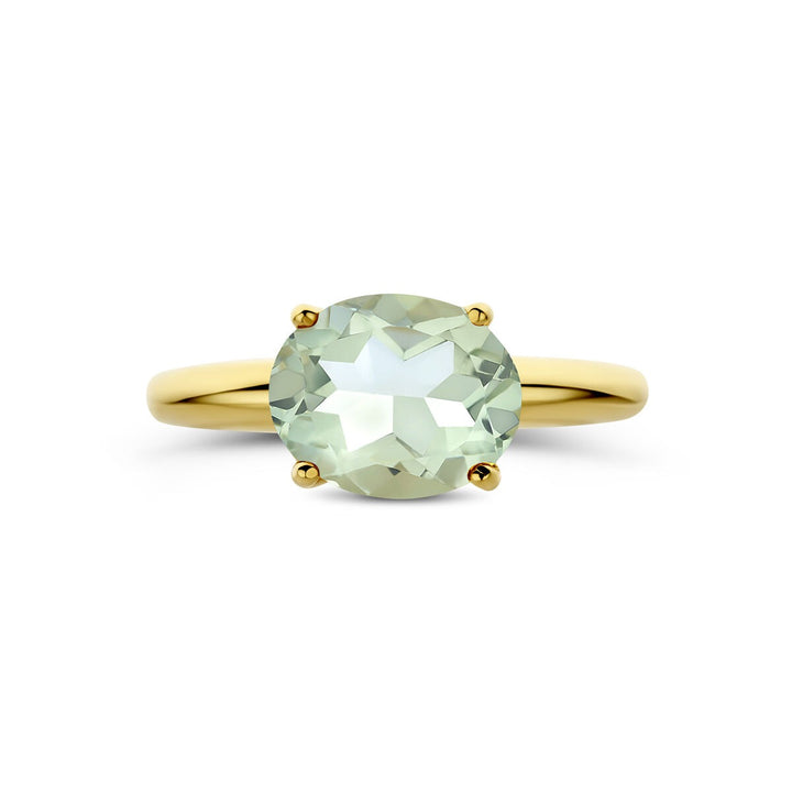 14k Geelgouden ring met groene amethist
