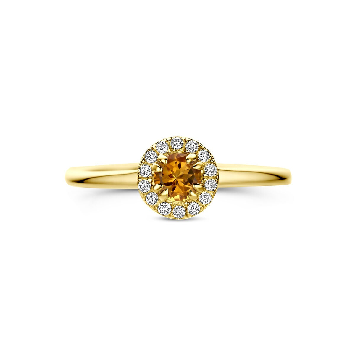 14k Geelgouden ring met citrien en lab grown diamant