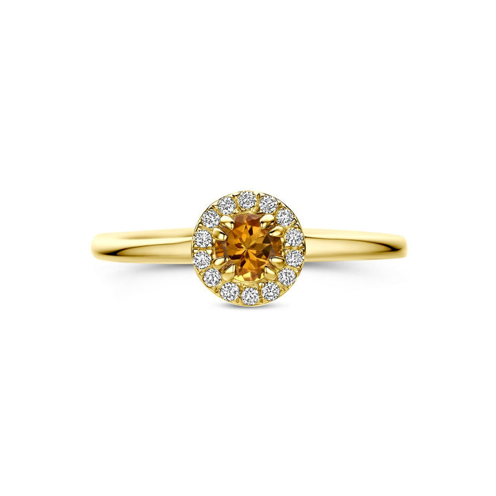 14k Geelgouden ring met citrien en lab grown diamant
