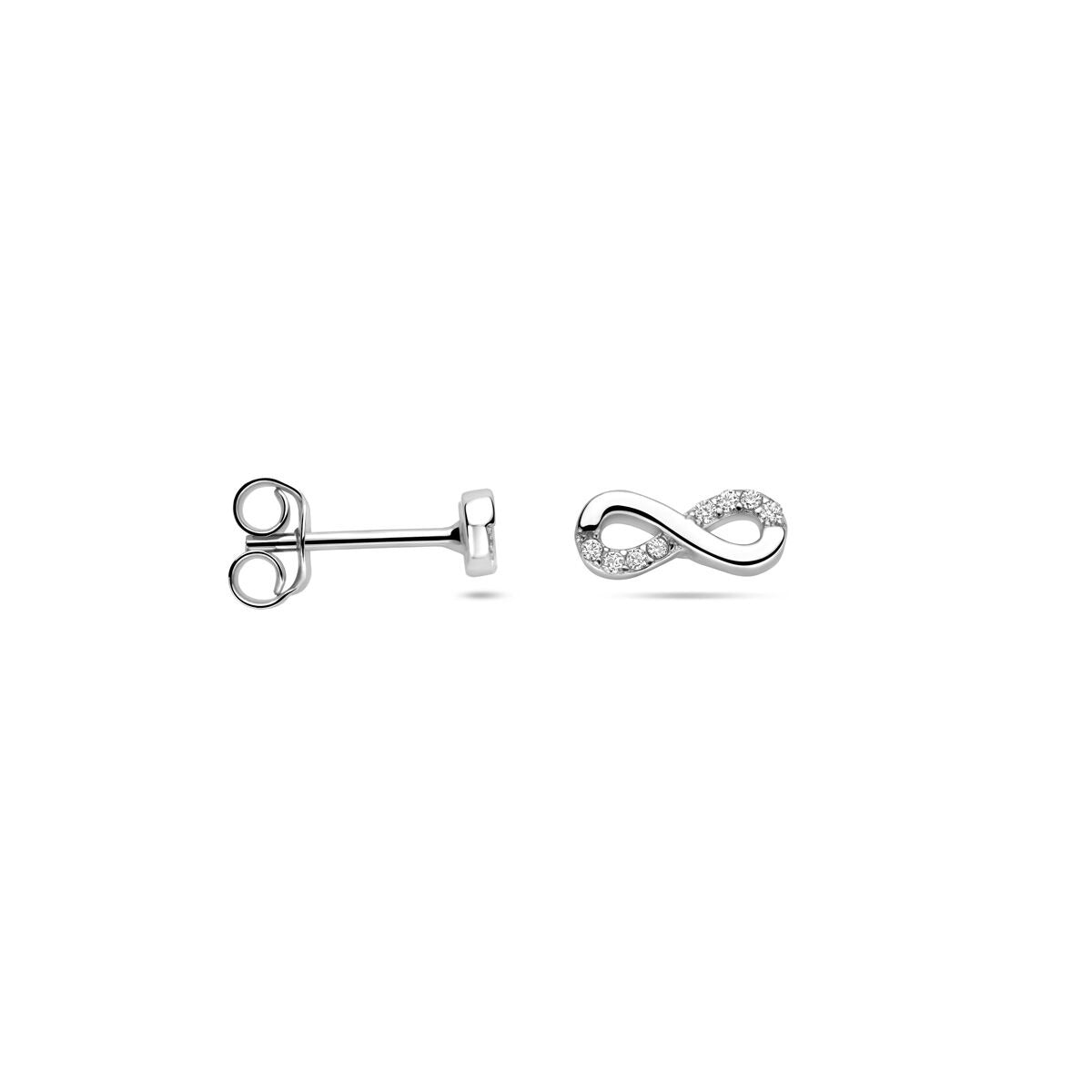 Gerhodineerd zilveren infinity oorknoppen met zirkonia
