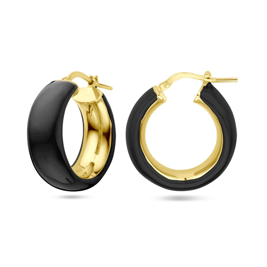 earrings black enamel 1 micron silver gold plated (yellow)