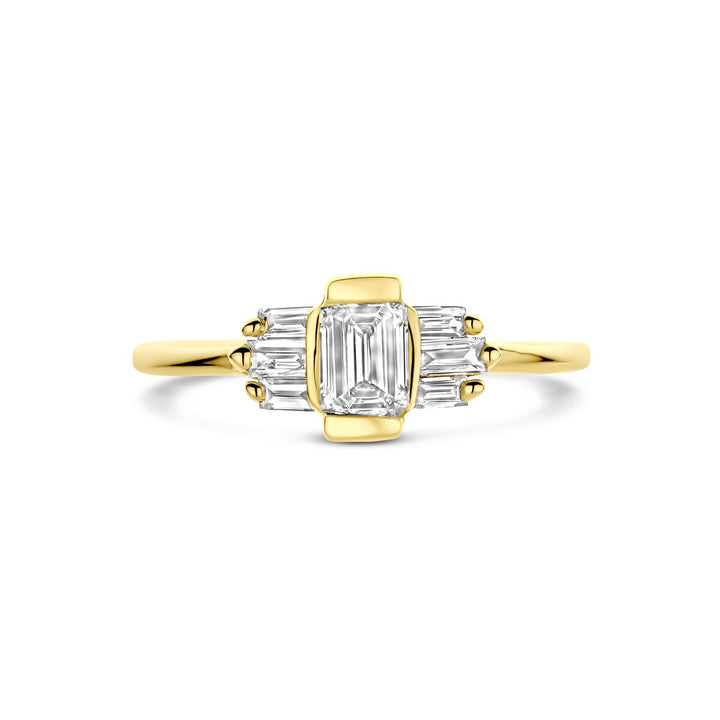 14k geelgouden damesring met 0.64ct lab grown diamant – 7mm breed