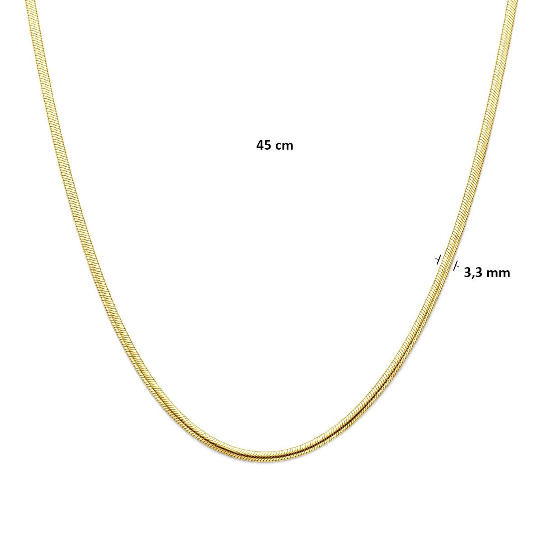 9k Geelgouden slangen collier met zilveren kern