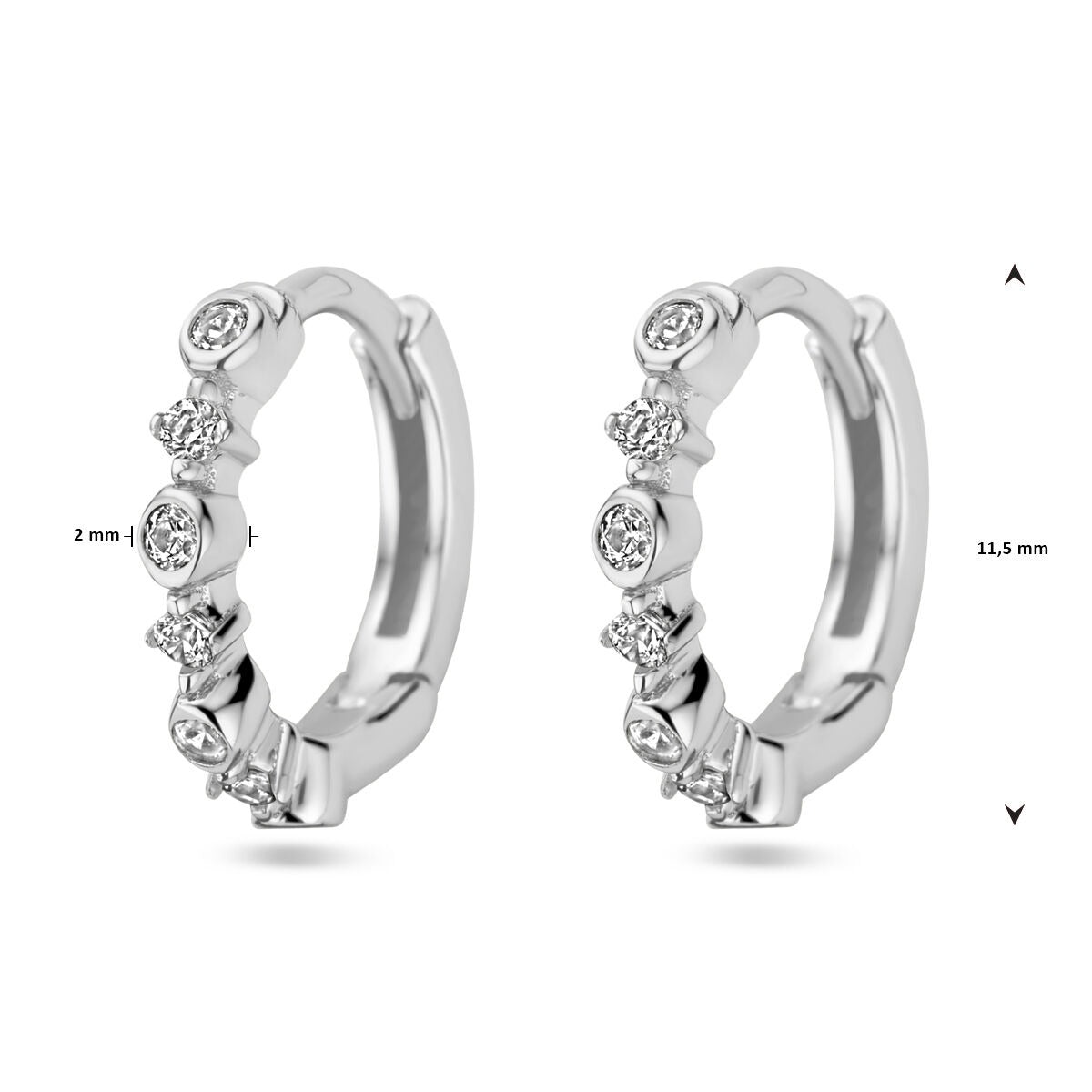 Zilveren dames klapoorringen met zirkonia – gerhodineerd 11.5 mm