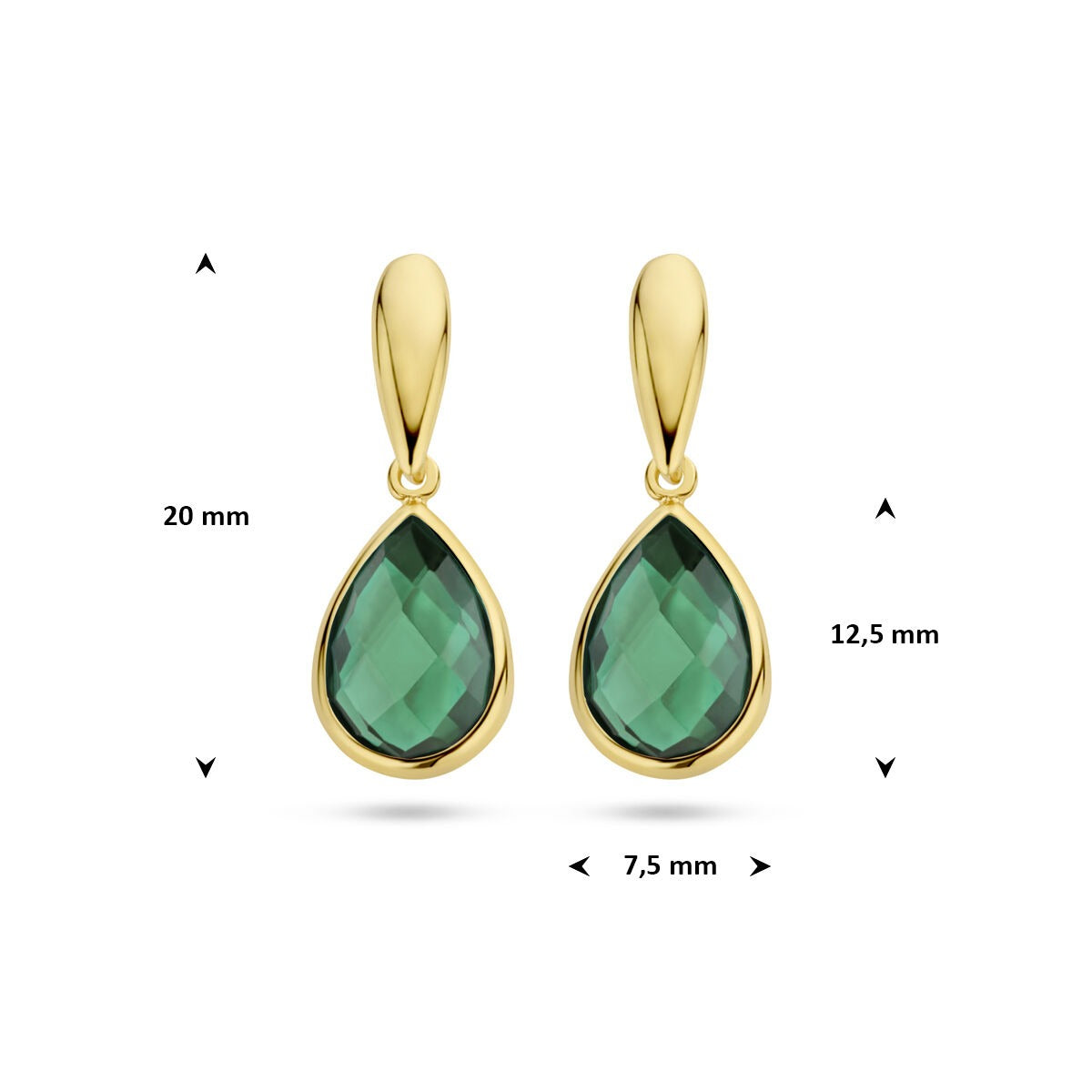 9k Geelgouden oorhangers met groene agaat