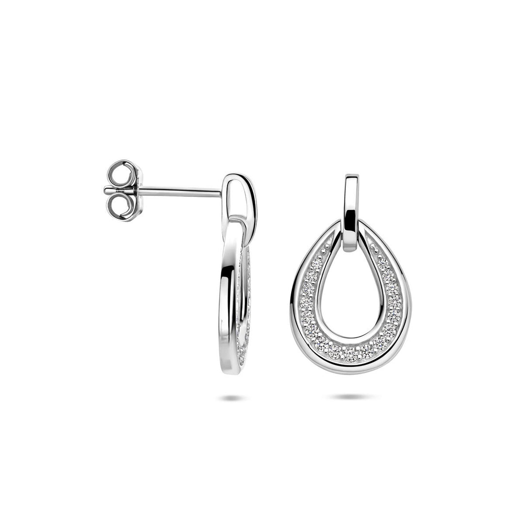 Gerhodineerd zilveren oorhangers met zirkonia in entourage stijl