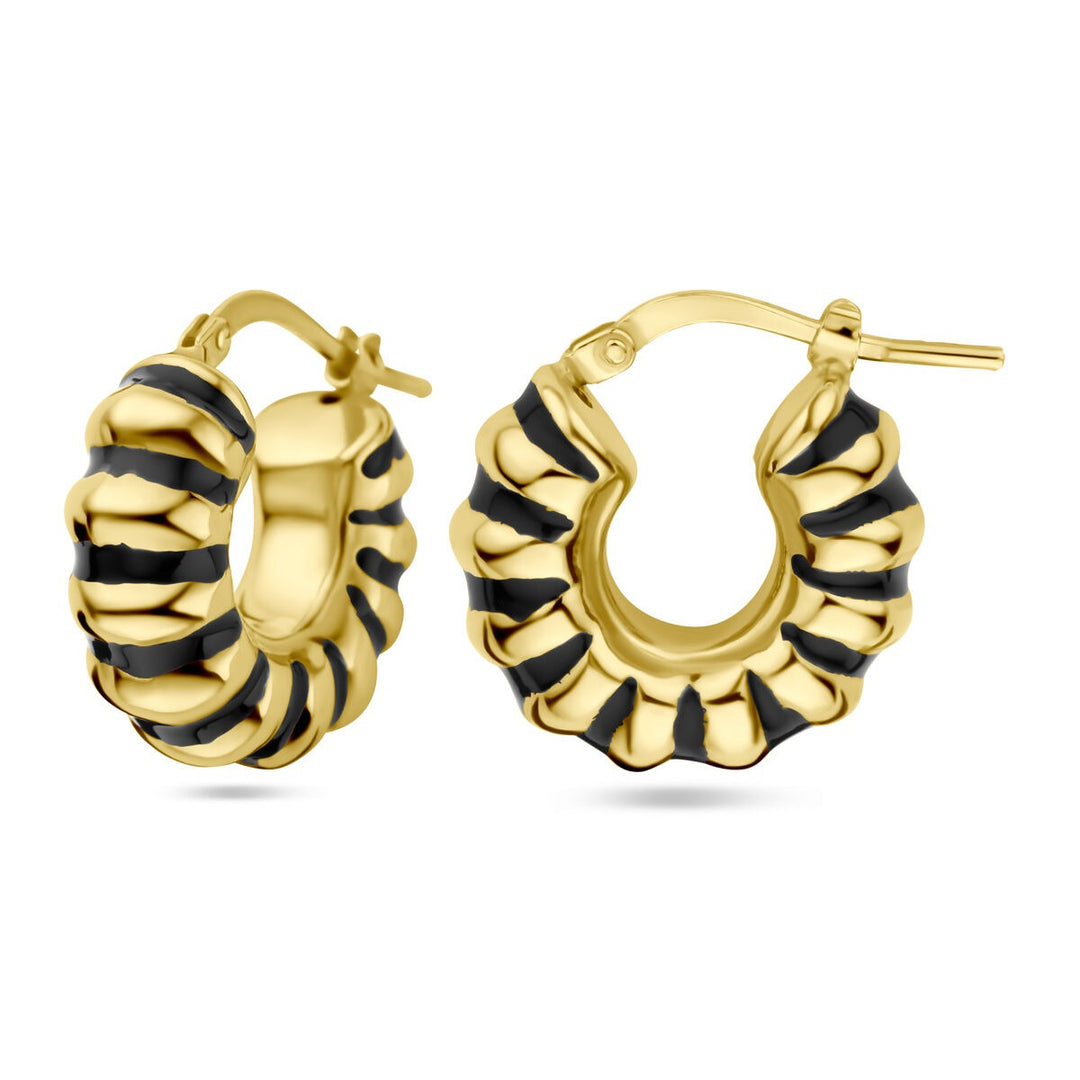 earrings black enamel 1 micron silver gold plated (yellow)
