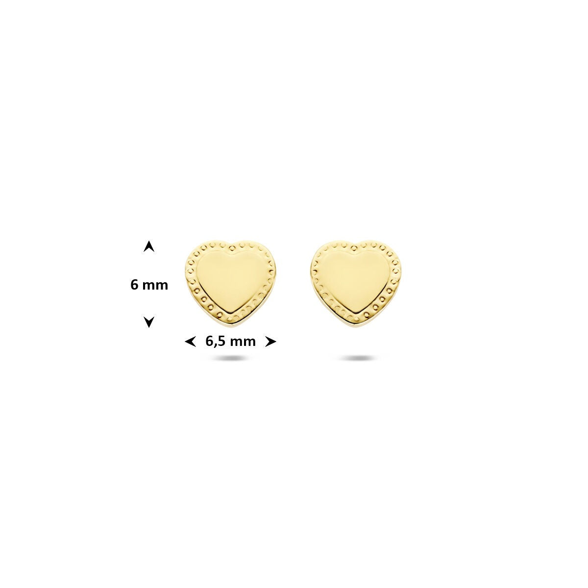 14k Geelgouden hartjes oorknoppen – Tijdloos liefdessymbool in miniatuurvorm