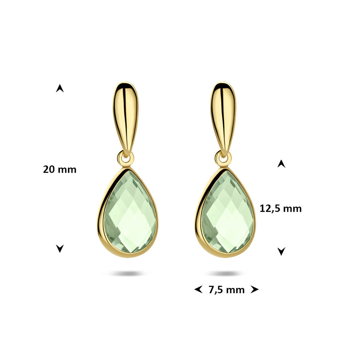 14k Geelgouden oorhangers met groene amethist