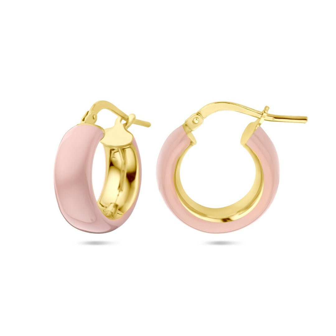 earrings pink enamel 1 micron silver gold plated (yellow)