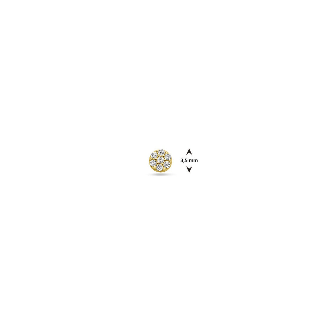 9k Geelgouden flat back piercing met pavé zirkonia 3,5 mm