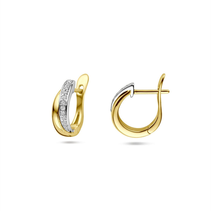 14k Bicolor gouden klapoorringen met diamant