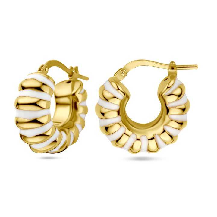 earrings white enamel 1 micron silver gold plated (yellow)