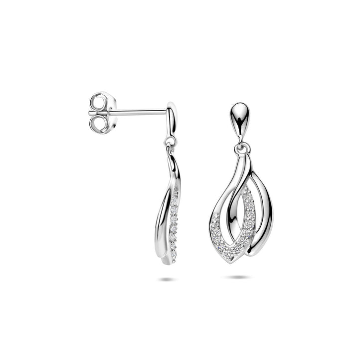 Zilveren oorhangers met zirkonia entourage – gerhodineerd 925 zilver