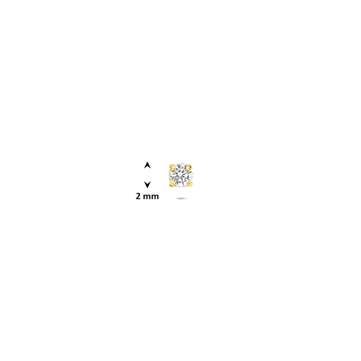 9k Geelgouden flat back piercing met zirkonia 2 mm