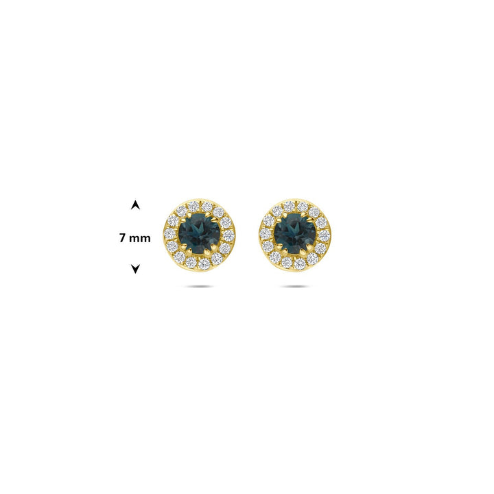 14k Geelgouden oorknoppen met London blue topaas en lab grown diamant