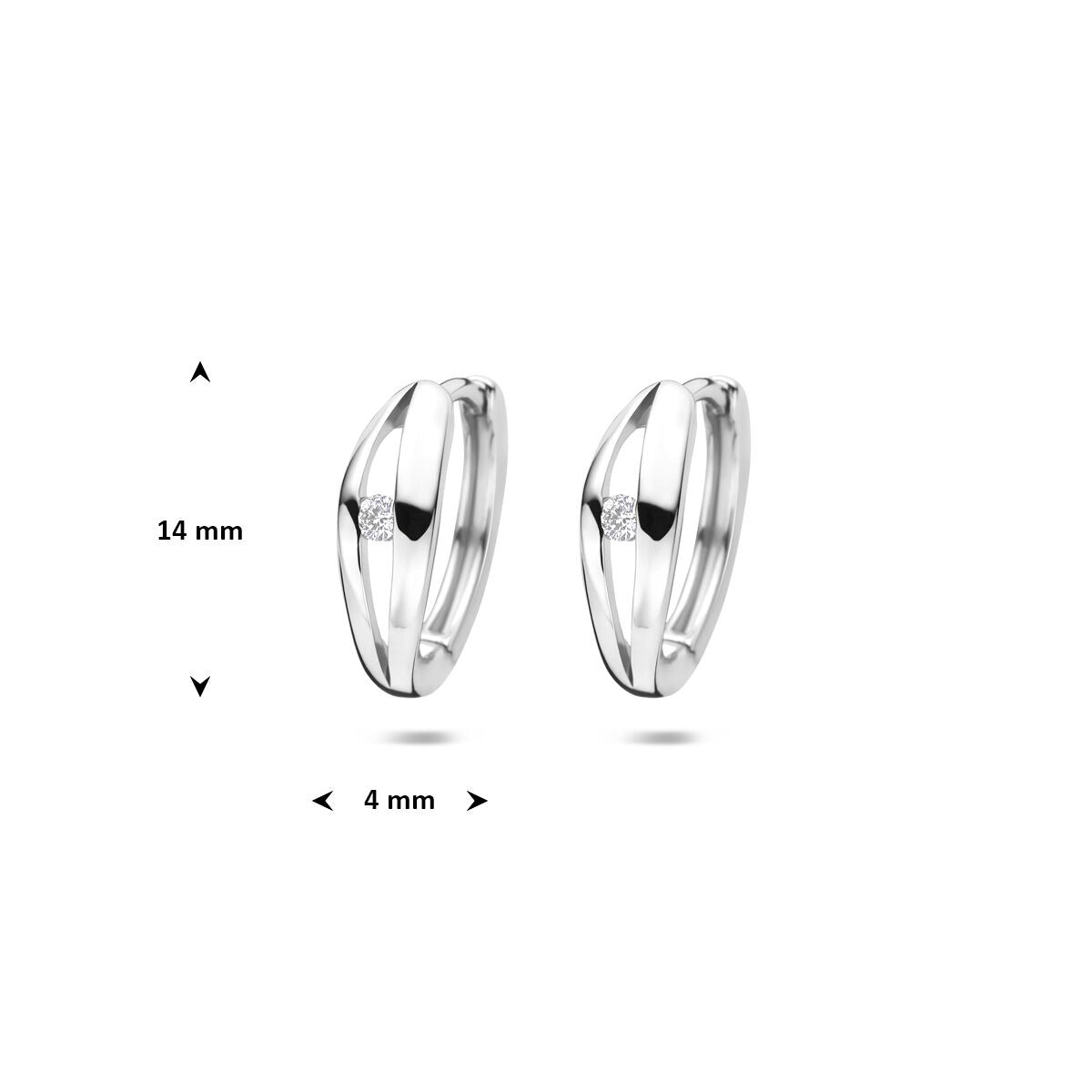 Zilveren oorringen dames met lab grown diamant – gerhodineerd 14 mm