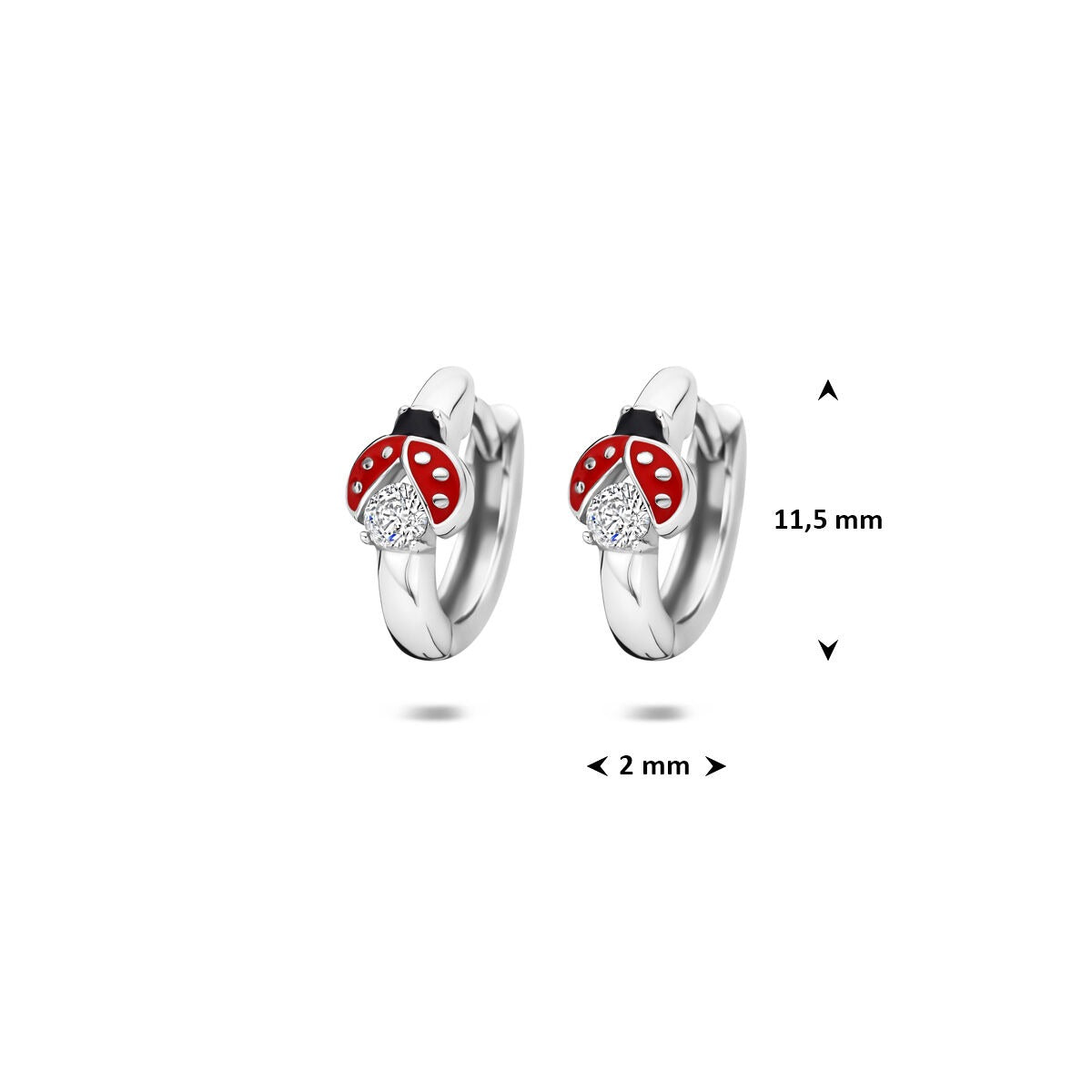 klapoorringen lieveheersbeestje 11,5 mm zilver gerhodineerd
