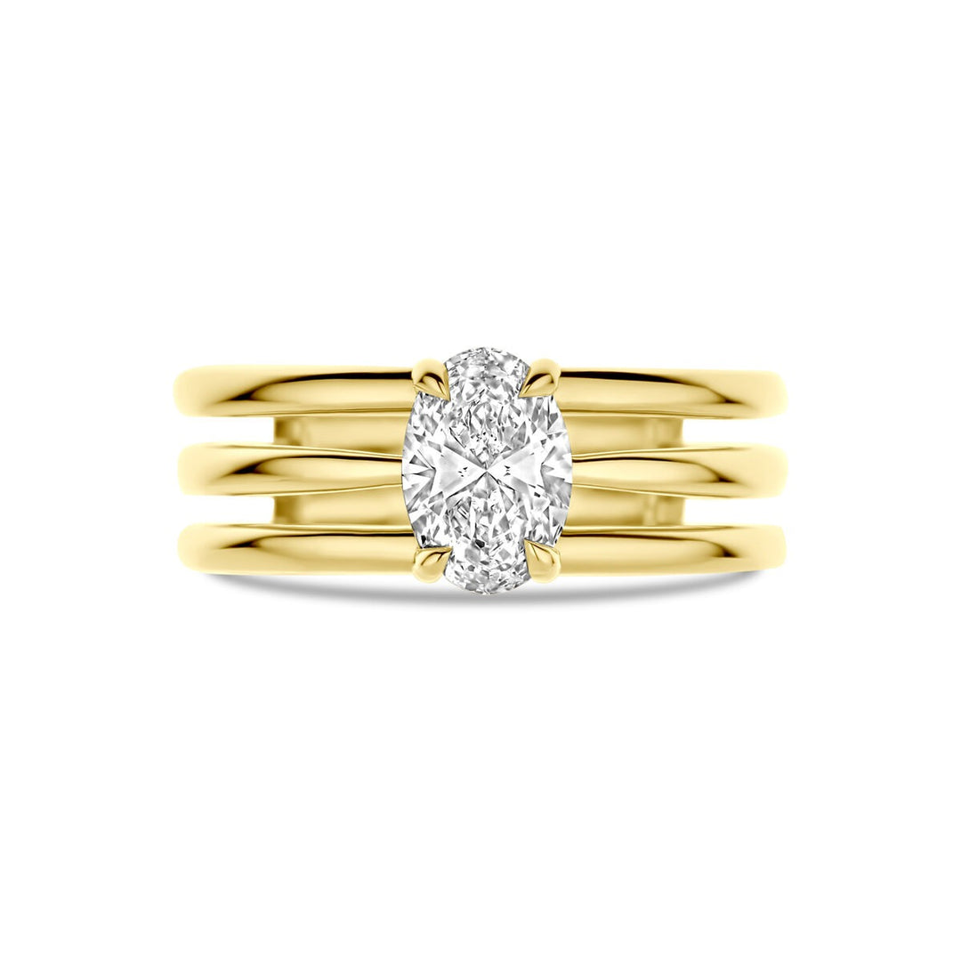 14k Geelgouden damesring met 1.00ct ovaal lab grown diamant