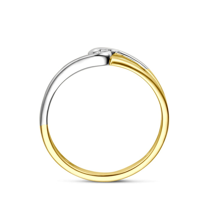 Bicolor gouden damesring met diamant – 14k geel- en witgoud