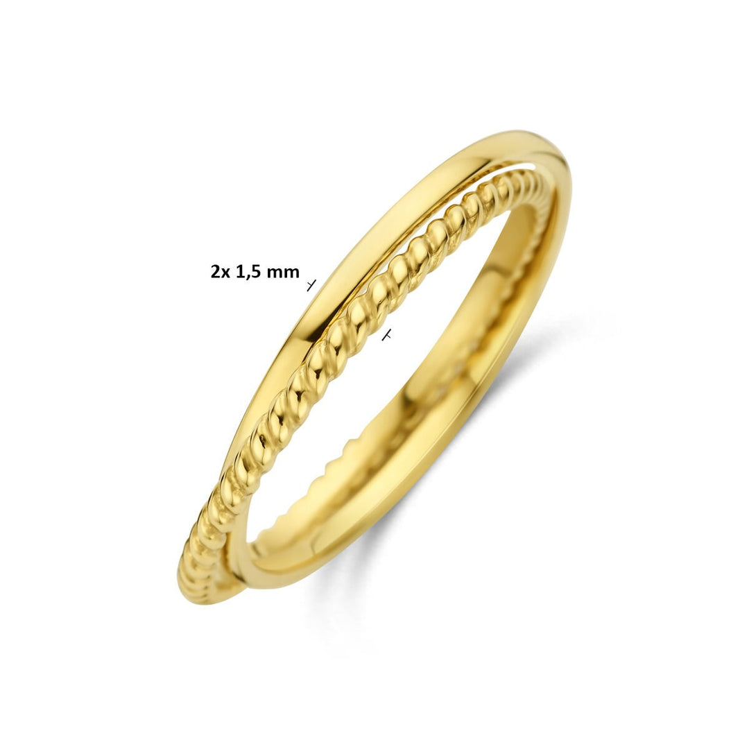 14k Geelgouden ring – dubbele band met verfijnde symmetrie