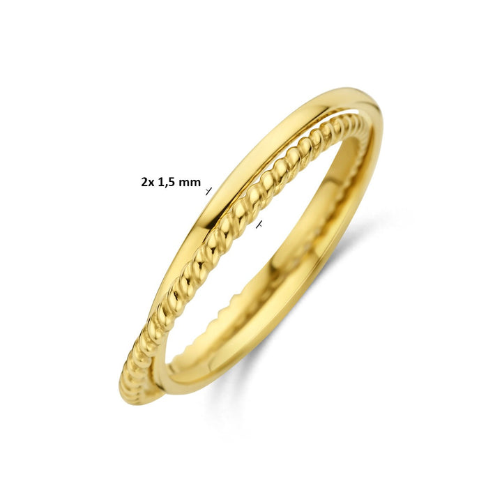 14k Geelgouden ring – dubbele band met verfijnde symmetrie