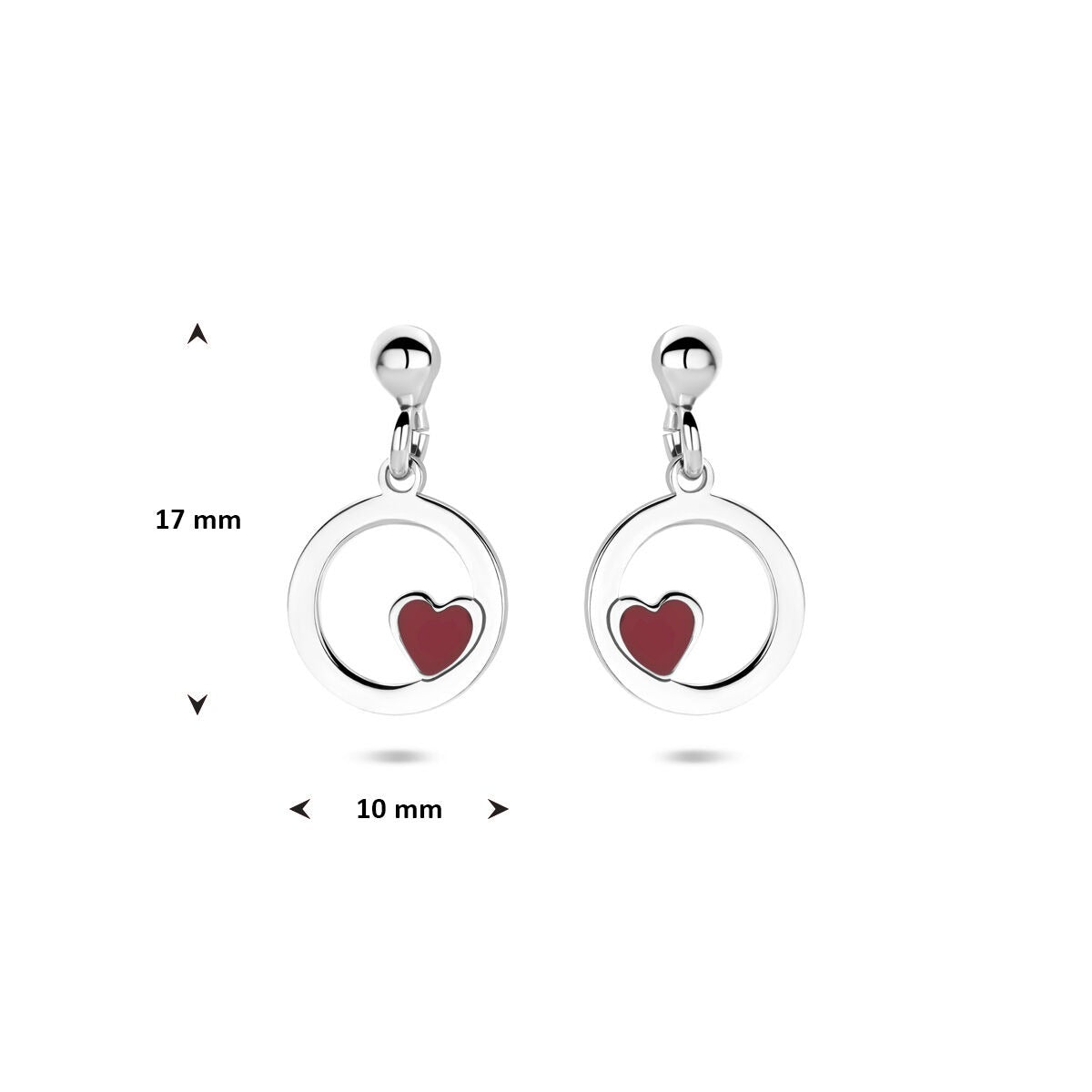 Zilveren kinder oorhangers hartje gerhodineerd met emaille 17 mm