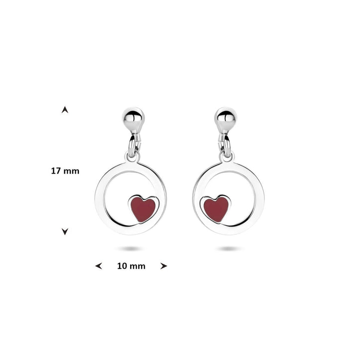 Zilveren kinder oorhangers hartje gerhodineerd met emaille 17 mm