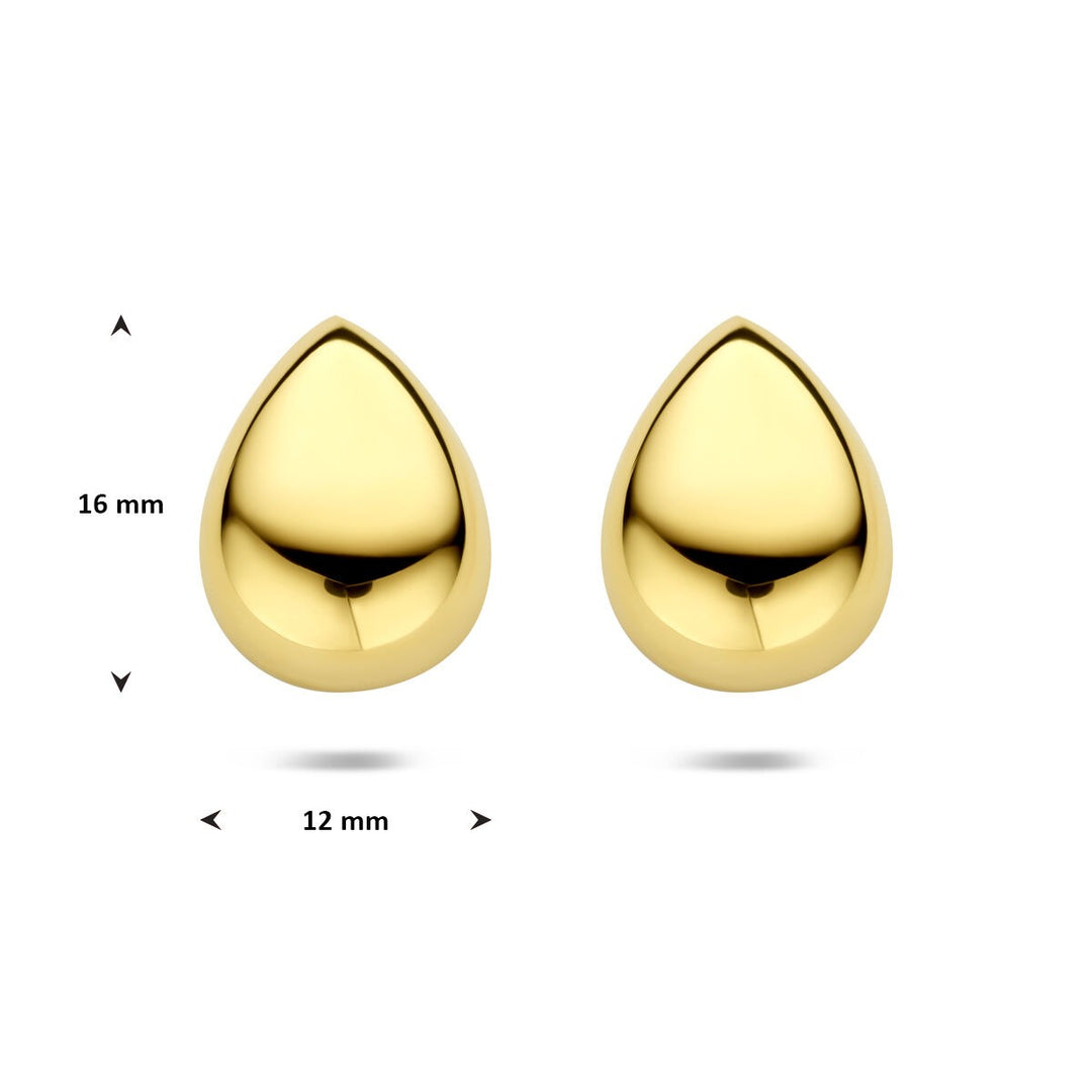 Verguld zilveren oorknoppen druppel – vloeiende vorm in gouden glans