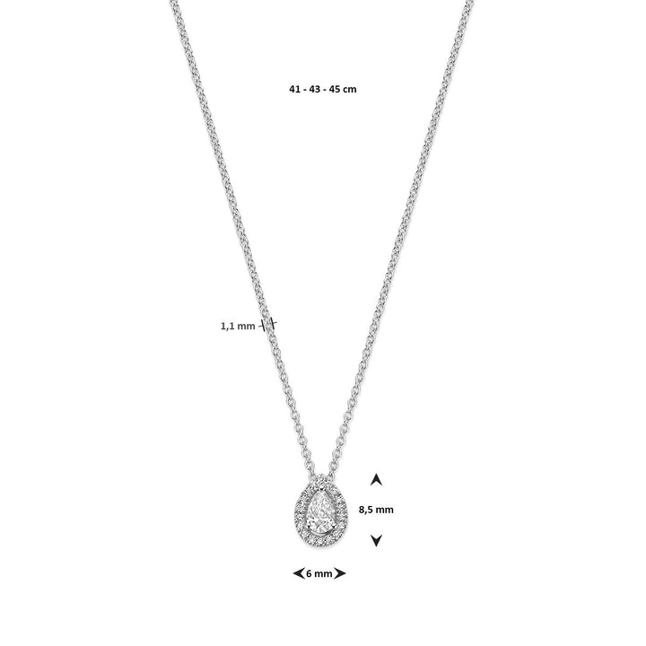 14k Witgouden Collier met Druppel Diamant