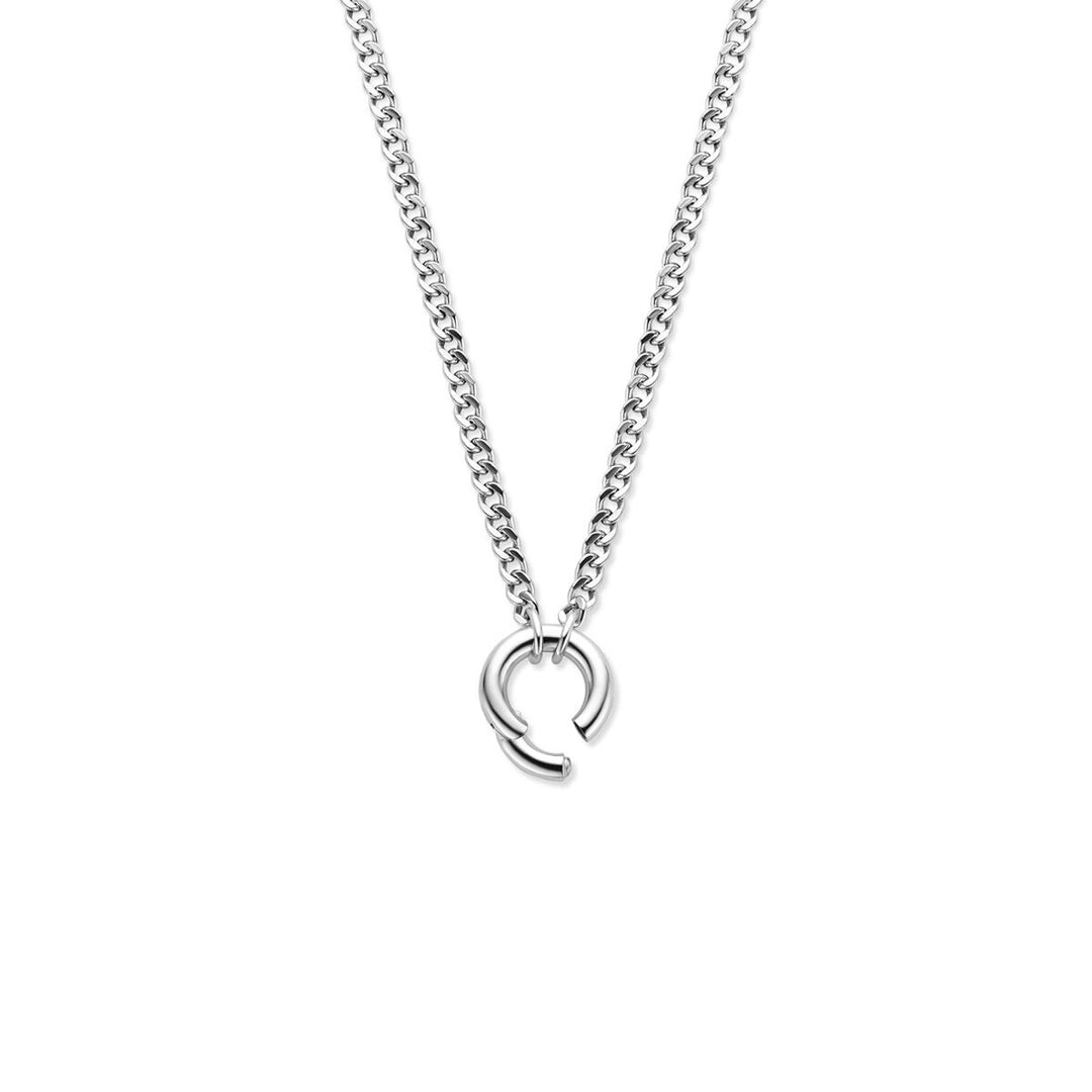 Gerhodineerd zilveren gourmette ketting met ronde connector