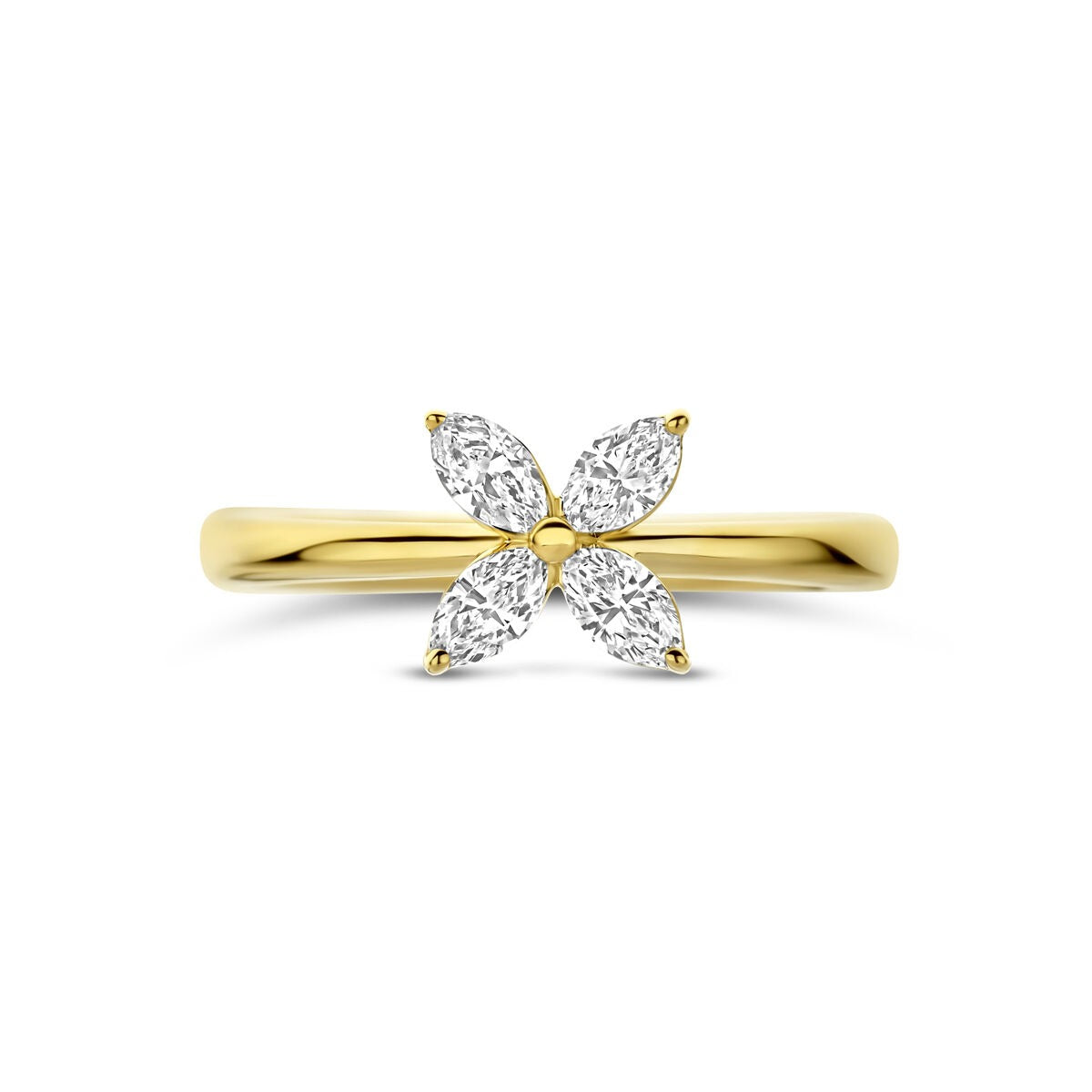 14k Geelgouden ring met lab grown diamant bloem