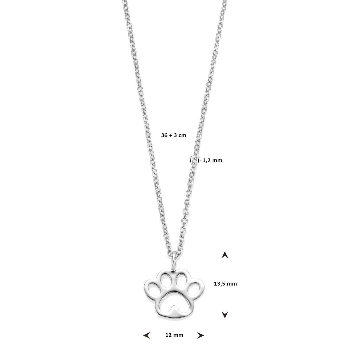 Zilveren kinder ketting met hondenpoot – gerhodineerd collier 36-39 cm