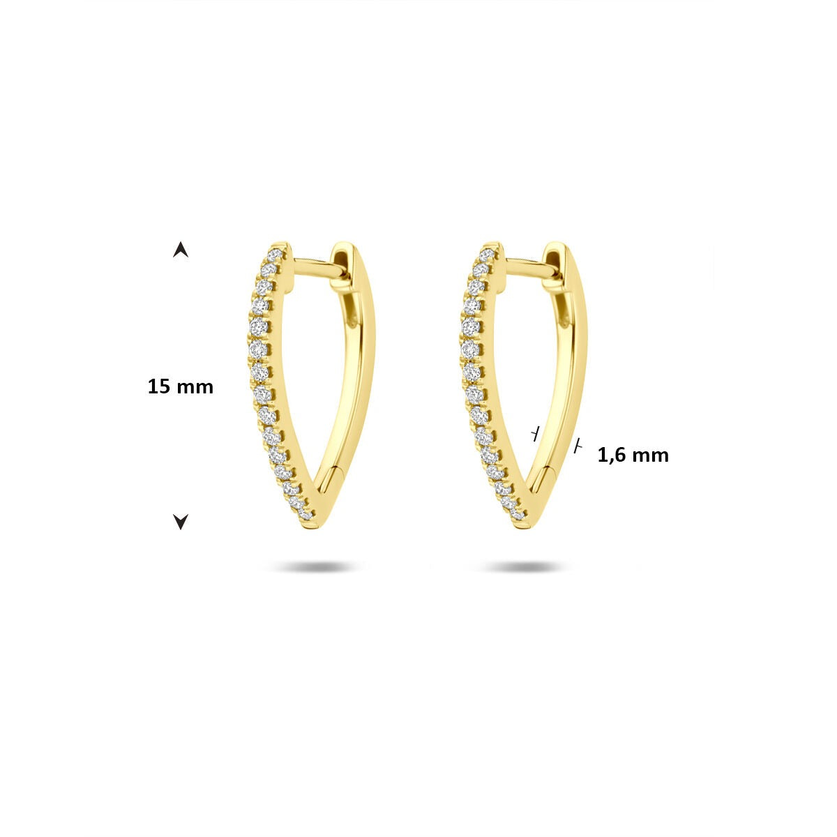 klapoorringen lab grown diamant 0.12ct (2x 0.06ct) g vs 15 mm 14K geelgoud
