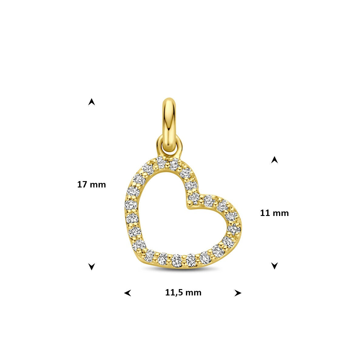 14k Geelgouden hart hanger met lab grown diamant