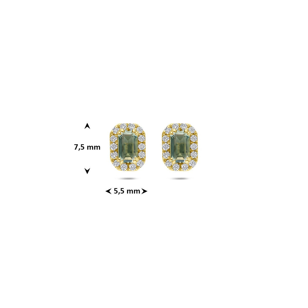 14k Geelgouden oorknoppen met groene amethist en lab grown diamant