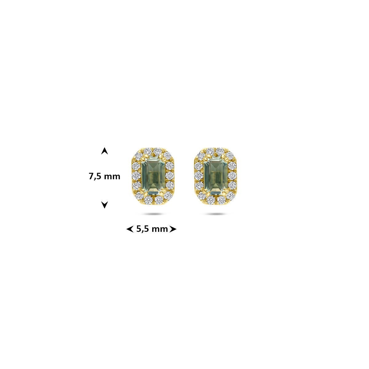 14k Geelgouden oorknoppen met groene amethist en lab grown diamant