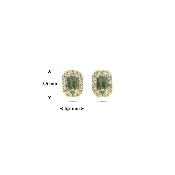 14k Geelgouden oorknoppen met groene amethist en lab grown diamant