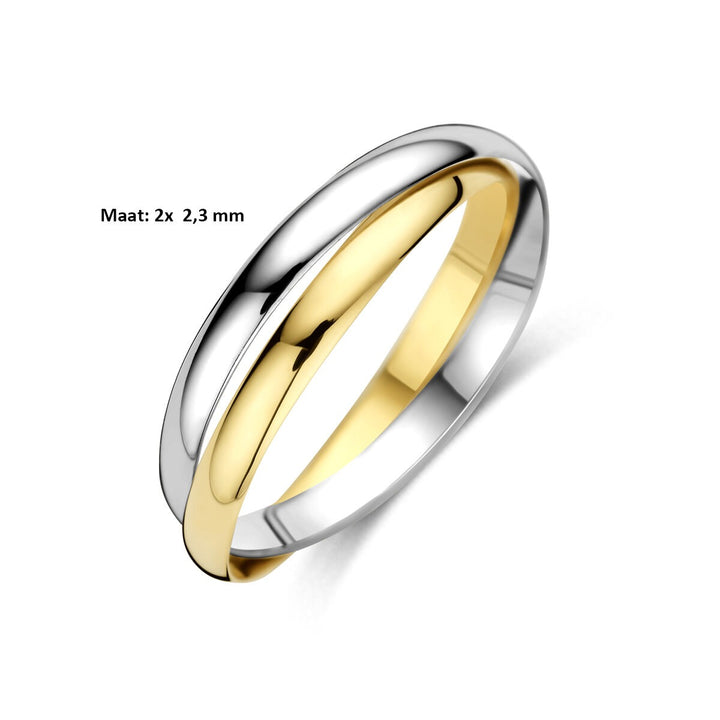 14k Bicolor dames ring van geel- en witgoud – dubbele band 2,3 mm