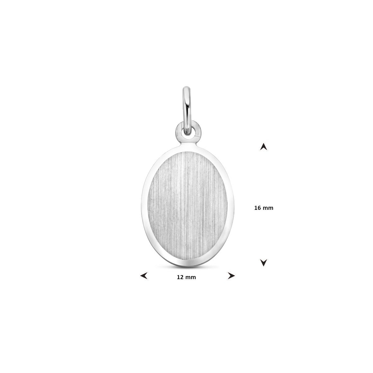 Zilveren ovale graveerhanger – gerhodineerd 925 zilver, mat/gediamanteerd, 24 x 12 mm