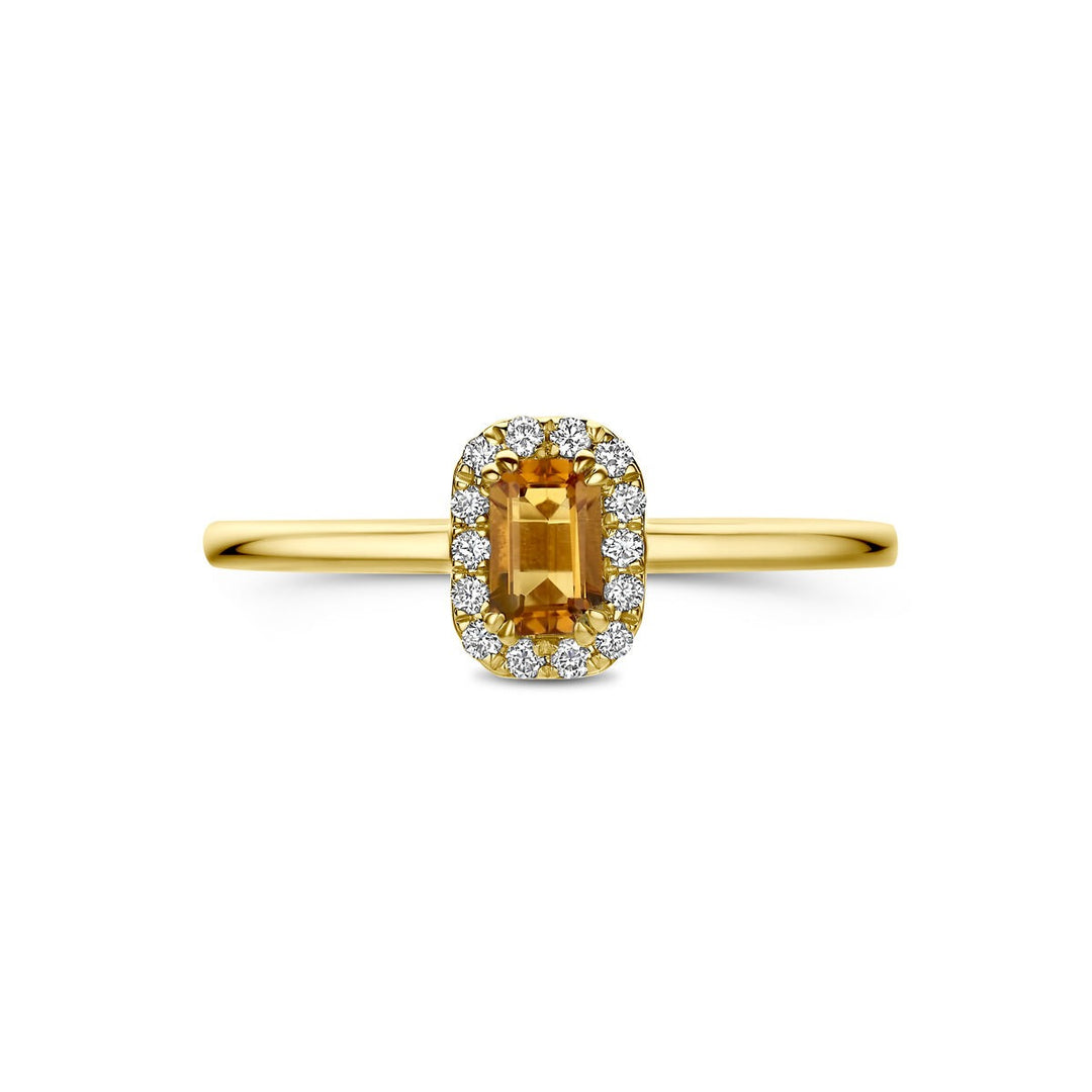 14k Geelgouden entourage ring met citrien en lab grown diamant