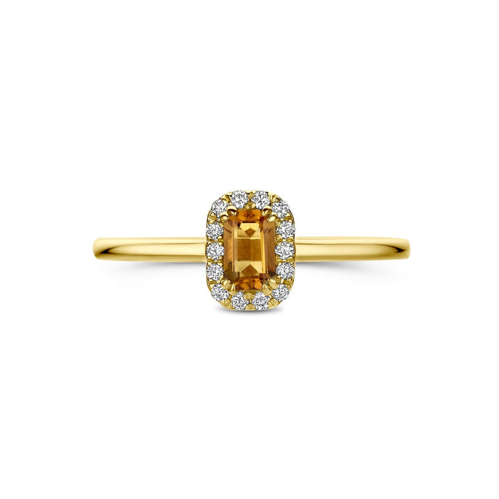 14k Geelgouden entourage ring met citrien en lab grown diamant